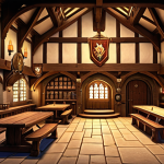 **

"A cozy, welcoming guild hall interior. Many players are laughing, talking, and planning adventures. Warm lighting, friendly atmosphere, banners displaying the guild's emblem. Emphasis on community and friendship."

**