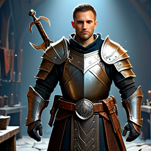 Home 19 The Prepared Warrior**
"A fully clothed, professional-looking warrior in detailed fantasy armor, standing in a blacksmith's workshop surrounded by weapons and gear. Focus on the intricate design of the armor, highlighting its defensive capabilities and emphasizing high strength and constitution. The warrior has well-formed hands gripping a sturdy, well-crafted sword. Include visible details such as a worn leather belt, a potion vial, and a meticulously maintained shield. Soft, diffused lighting. Perfect anatomy, correct proportions, natural pose, safe for work, appropriate content, modest clothing, family-friendly."
**
