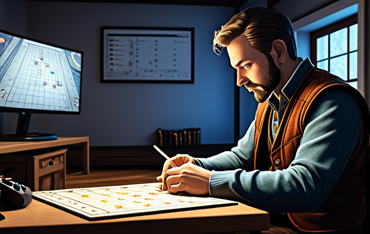 리니지 무기 강화 안전 라인 - The Strategist**
"A thoughtful Lineage player, fully clothed in practical gaming attire, studying e...