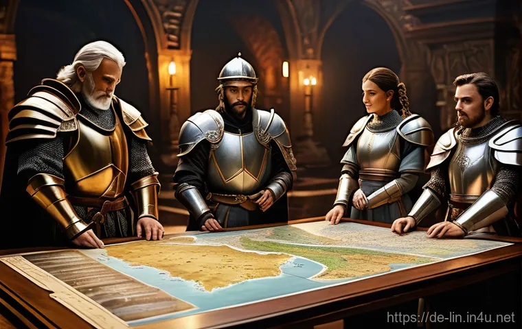 리니지 공성전 성공 팁 - Image Prompt 1: The Strategists' Chamber**