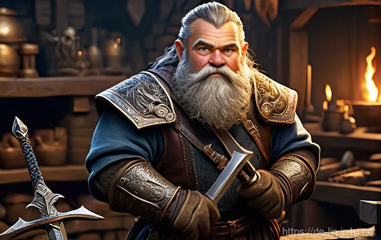 리니지 엔드게임 콘텐츠 - **"The Artisan's Triumph"**: A highly detailed, realistic fantasy artwork depicting a powerful male ...