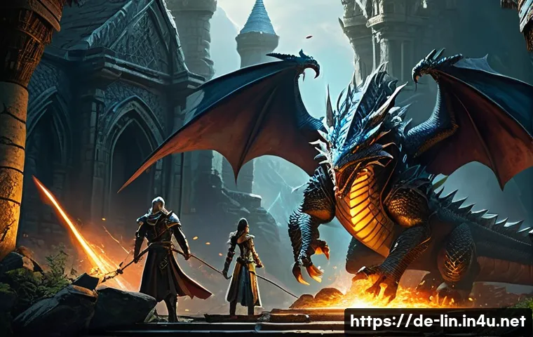 리니지 커뮤니티 이벤트 소개 - **Subject:** A diverse group of four Lineage-style fantasy adventurers &ndash; a heavily armored male warr...