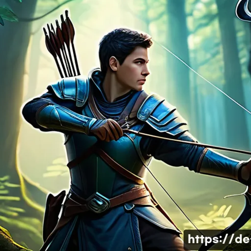 리니지 버려진 유물 활용법 - A highly detailed fantasy scene depicting a skilled archer character in light leather armor equipped...