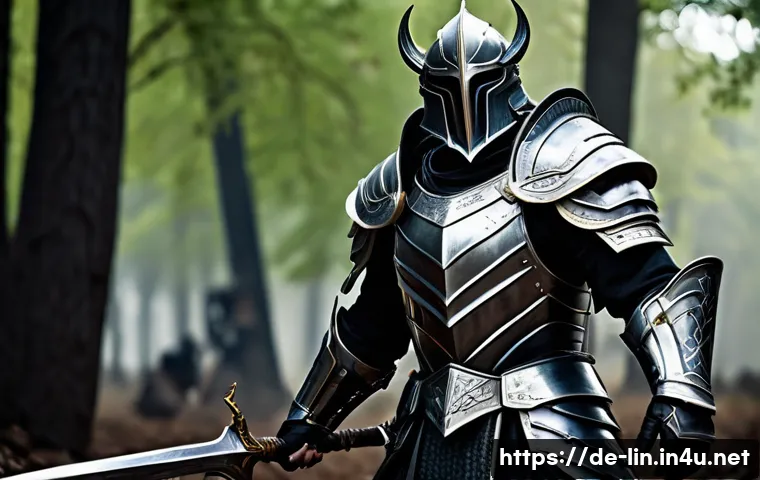 리니지 고급 장비 투자 방법 - A legendary heavy armor set featuring the "Titanium Breastplate" displayed on a strong, armored male...
