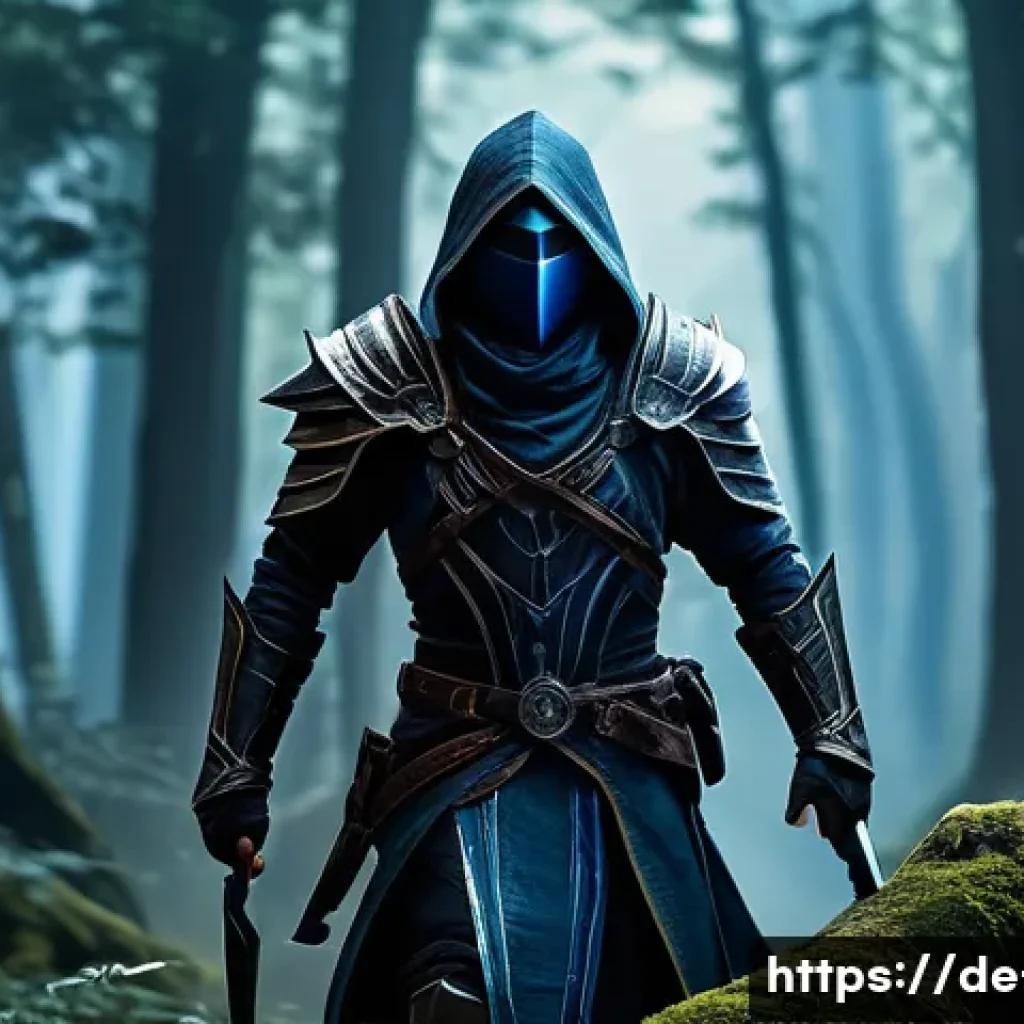 리니지 신규 콘텐츠 준비 - A dynamic fantasy warrior character in sleek shadow runner armor, emphasizing speed and stealth, pos...