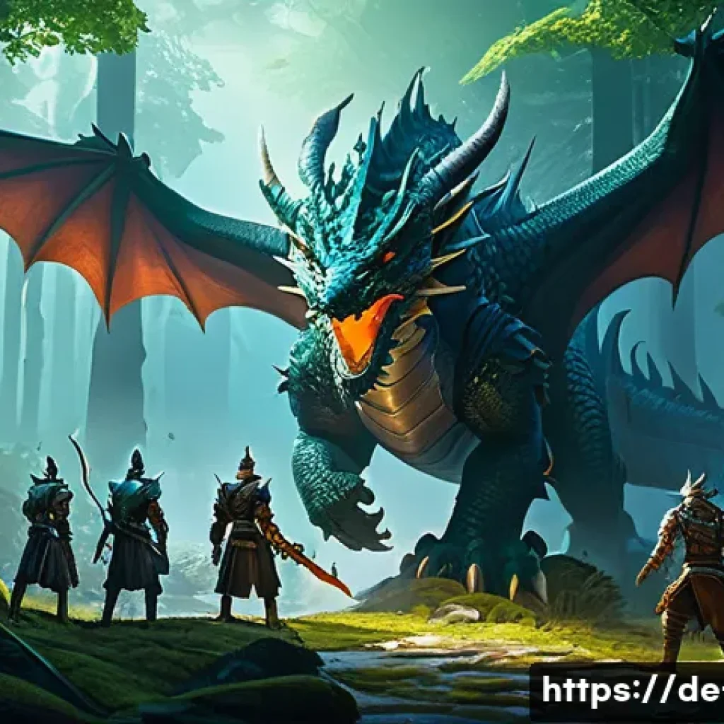 리니지 신규 이벤트 공지 - A dynamic fantasy MMORPG scene showcasing a diverse group of players engaging in a coordinated drago...