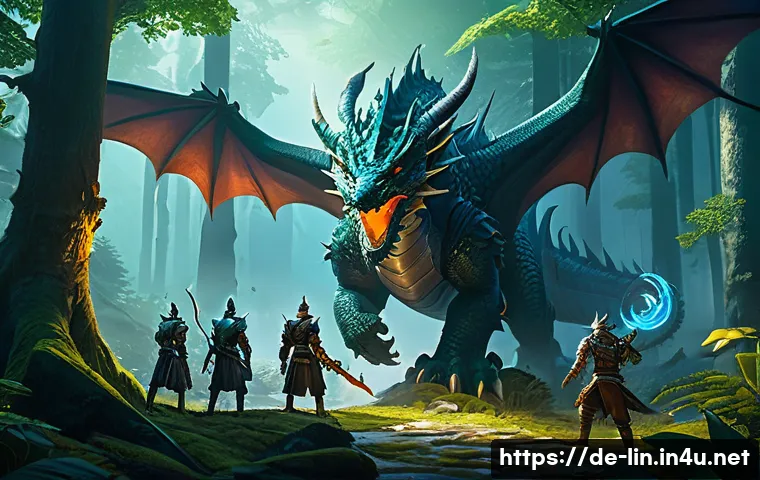 리니지 신규 이벤트 공지 - A dynamic fantasy MMORPG scene showcasing a diverse group of players engaging in a coordinated drago...