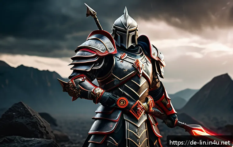 리니지 변신 장비 효과 - A fantasy warrior character in a dynamic battle stance, wearing intricately detailed transformation ...