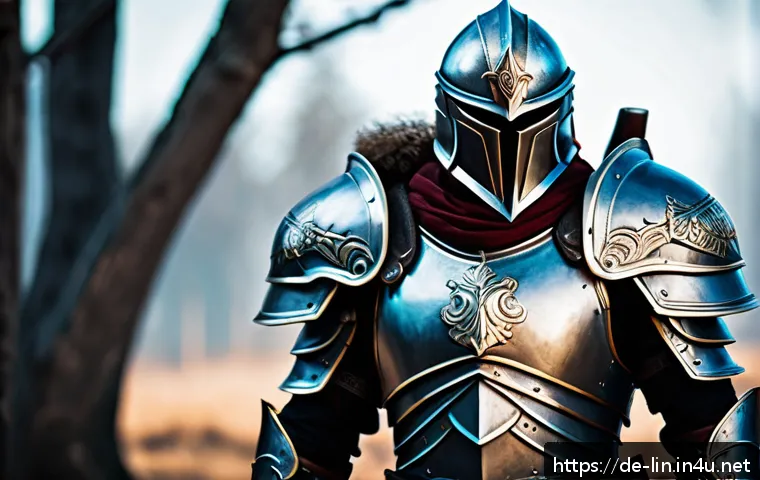 리니지 희귀 장비 활용 - A detailed fantasy warrior character wearing a rare full armor set with glowing set-bonuses effects,...