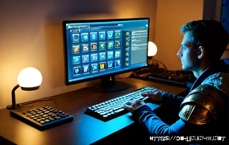 리니지 희귀템 드랍 정보 - Photorealistic gaming desk scene in a cozy German apartment at evening, adult player viewing a fanta...